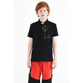 Tommy Life 11144 Siyah Baskılı Cep Detaylı Standart Kalıp Polo Yaka Erkek Çocuk T-Shirt