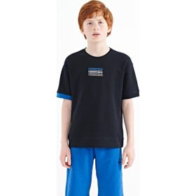 Tommy Life 11146 Lacivert Yazı Nakışlı O Yaka Oversize Erkek Çocuk T-Shirt