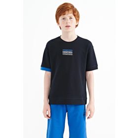 Tommy Life 11146 Lacivert Yazı Nakışlı O Yaka Oversize Erkek Çocuk T-Shirt
