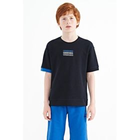 Tommy Life 11146 Lacivert Yazı Nakışlı O Yaka Oversize Erkek Çocuk T-Shirt