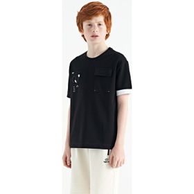 Tommy Life 11152 Siyah O Yaka Oversize Cep Detaylı Erkek Çocuk T-Shirt