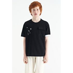 Tommy Life 11152 Siyah O Yaka Oversize Cep Detaylı Erkek Çocuk T-Shirt