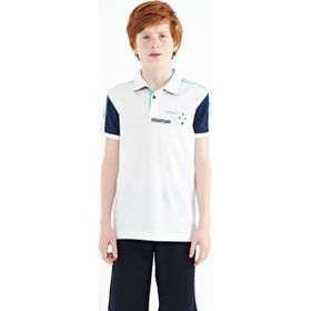 Tommy Life 11155 Beyaz Renk Bloklu Omuz Garni Detaylı Standart Kalıp Erkek Çocuk T-Shirt