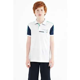 Tommy Life 11155 Beyaz Renk Bloklu Omuz Garni Detaylı Standart Kalıp Erkek Çocuk T-Shirt