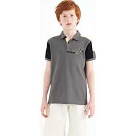 Tommy Life 11155 Koyu Gri Renk Bloklu Omuz Garni Detaylı Standart Kalıp Erkek Çocuk T-Shirt