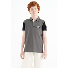 Tommy Life 11155 Koyu Gri Renk Bloklu Omuz Garni Detaylı Standart Kalıp Erkek Çocuk T-Shirt