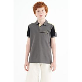 Tommy Life 11155 Koyu Gri Renk Bloklu Omuz Garni Detaylı Standart Kalıp Erkek Çocuk T-Shirt
