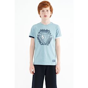 Tommy Life 11156 Açık Mavi Kol Ucu Renkli Detaylı Baskılı Standart Kalıp Erkek Çocuk T-shirt