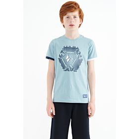 Tommy Life 11156 Açık Mavi Kol Ucu Renkli Detaylı Baskılı Standart Kalıp Erkek Çocuk T-shirt