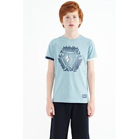 Tommy Life 11156 Açık Mavi Kol Ucu Renkli Detaylı Baskılı Standart Kalıp Erkek Çocuk T-shirt