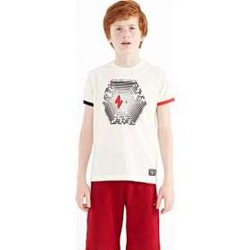 Tommy Life 11156 Ekru Kol Ucu Renkli Detaylı Baskılı Standart Kalıp Erkek Çocuk T-Shirt