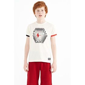Tommy Life 11156 Ekru Kol Ucu Renkli Detaylı Baskılı Standart Kalıp Erkek Çocuk T-Shirt