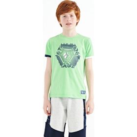 Tommy Life 11156 Neon Yeşil Kol Ucu Renkli Detaylı Baskılı Standart Kalıp Erkek Çocuk T-Shirt