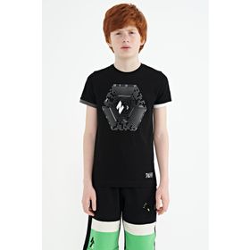 Tommy Life 11156 Siyah Kol Ucu Renkli Detaylı Baskılı Standart Kalıp Erkek Çocuk T-shirt