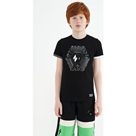 Tommy Life 11156 Siyah Kol Ucu Renkli Detaylı Baskılı Standart Kalıp Erkek Çocuk T-shirt