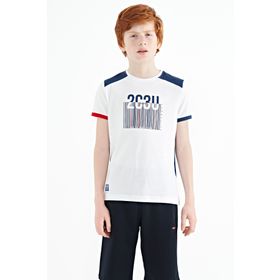 Tommy Life 11157 Beyaz Baskı Detaylı O Yaka Standart Kalıp Erkek Çocuk T-Shirt