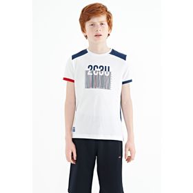 Tommy Life 11157 Beyaz Baskı Detaylı O Yaka Standart Kalıp Erkek Çocuk T-Shirt