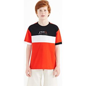 Tommy Life 11159 Kırmızı Fiesta Renk Geçişli Nakışlı Oversize Erkek Çocuk T-Shirt