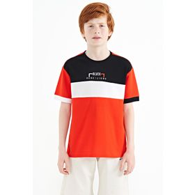 Tommy Life 11159 Kırmızı Fiesta Renk Geçişli Nakışlı Oversize Erkek Çocuk T-Shirt