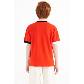 Tommy Life 11159 Kırmızı Fiesta Renk Geçişli Nakışlı Oversize Erkek Çocuk T-Shirt