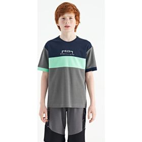 Tommy Life 11159 Koyu Gri Renk Geçişli Nakışlı Oversize Erkek Çocuk T-Shirt
