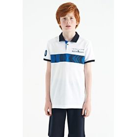 Tommy Life 11162 Beyaz Şerit Baskı Detaylı Pola Yaka Standart Kalıp Erkek Çocuk T-Shirt