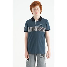 Tommy Life 11162 Orman Yeşili Şerit Baskı Detaylı Pola Yaka Standart Kalıp Erkek Çocuk T-Shirt