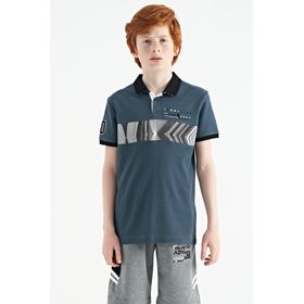 Tommy Life 11162 Orman Yeşili Şerit Baskı Detaylı Pola Yaka Standart Kalıp Erkek Çocuk T-Shirt