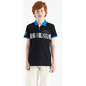 Tommy Life 11162 Siyah Şerit Baskı Detaylı Polo Yaka Standart Kalıp Erkek Çocuk T-Shirt
