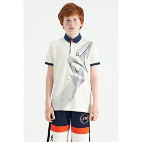 Tommy Life 11164 Ekru Baskı Detaylı Standart Kalıp Polo Yaka Erkek Çocuk T-Shirt