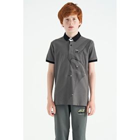 Tommy Life 11164 Koyu Gri Baskı Detaylı Standart Kalıp Polo Yaka Erkek Çocuk T-Shirt