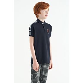Tommy Life 11166 Lacivert Baskı Detaylı Pola Yaka Standart Kalıp Erkek Çocuk T-Shirt
