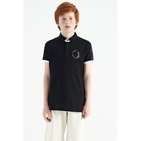 Tommy Life 11166 Siyah Baskı Detaylı Pola Yaka Standart Kalıp Erkek Çocuk T-Shirt