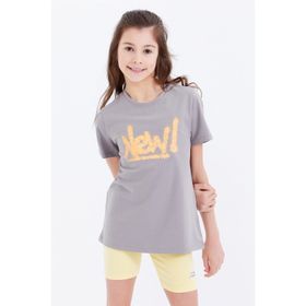 Tommy Life 75041 Basic Yazı Baskılı O Yaka Rahat Form Gri Kız Çocuk T-Shirt