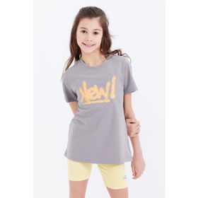Tommy Life 75041 Basic Yazı Baskılı O Yaka Rahat Form Gri Kız Çocuk T-Shirt