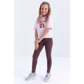 Tommy Life 75047 Yüksek Bel Dar Paça Kahverengi Kız Çocuk Tayt