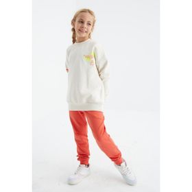 Tommy Life 75095 Ekru Baskı Detaylı O Yaka Kız Çocuk Sweatshirt