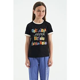 Tommy Life 75109 Siyah Renkli Yazı Detaylı O Yaka Rahat Form Kız Çocuk T-shirt