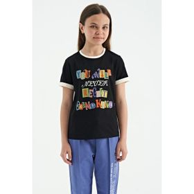 Tommy Life 75109 Siyah Renkli Yazı Detaylı O Yaka Rahat Form Kız Çocuk T-shirt