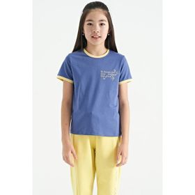 Tommy Life 75110 Açık Eflatun Minimal Yazı Baskılı O Yaka Rahat Form Kısa Kollu Kız Çocuk T-Shirt