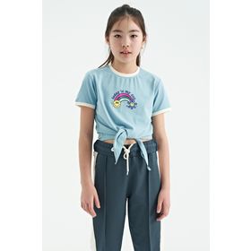 Tommy Life 75113 Açık Mavi Baskı Detaylı O Yaka Çok Renkli Bağlama Detaylı Kız Çocuk T-shirt