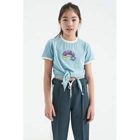 Tommy Life 75113 Açık Mavi Baskı Detaylı O Yaka Çok Renkli Bağlama Detaylı Kız Çocuk T-shirt