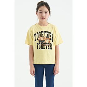 Tommy Life 75116 Sarı Ayıcık Baskılı O Yaka Oversize Kısa Kol Kız Çocuk T-shirt