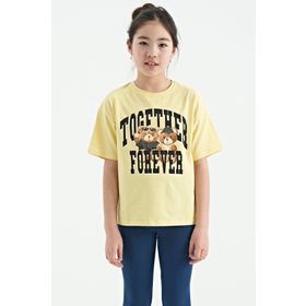 Tommy Life 75116 Sarı Ayıcık Baskılı O Yaka Oversize Kısa Kol Kız Çocuk T-shirt