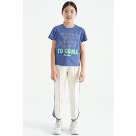 Tommy Life 75118 Açık Eflatun O Yaka Yazı Baskılı Rahat Form Kısa Kollu Cropped Kız Çocuk T-shirt