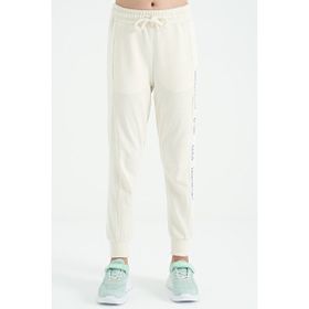 Tommy Life 75123 Ekru Yan Yazı Nakışlı Bağcıklı Standart Kalıp Jogger Kız Çocuk Eşofman Alt