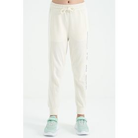 Tommy Life 75123 Ekru Yan Yazı Nakışlı Bağcıklı Standart Kalıp Jogger Kız Çocuk Eşofman Alt