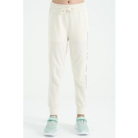 Tommy Life 75123 Ekru Yan Yazı Nakışlı Bağcıklı Standart Kalıp Jogger Kız Çocuk Eşofman Alt