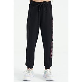 Tommy Life 75123 Siyah Yan Yazı Nakışlı Bağcıklı Standart Kalıp Jogger Kız Çocuk Eşofman Alt