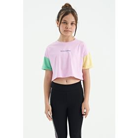Tommy Life 75130 Pembe Yazı Baskılı O Yaka Düşük Omuzlu Oversize Kız Çocuk T-shirt